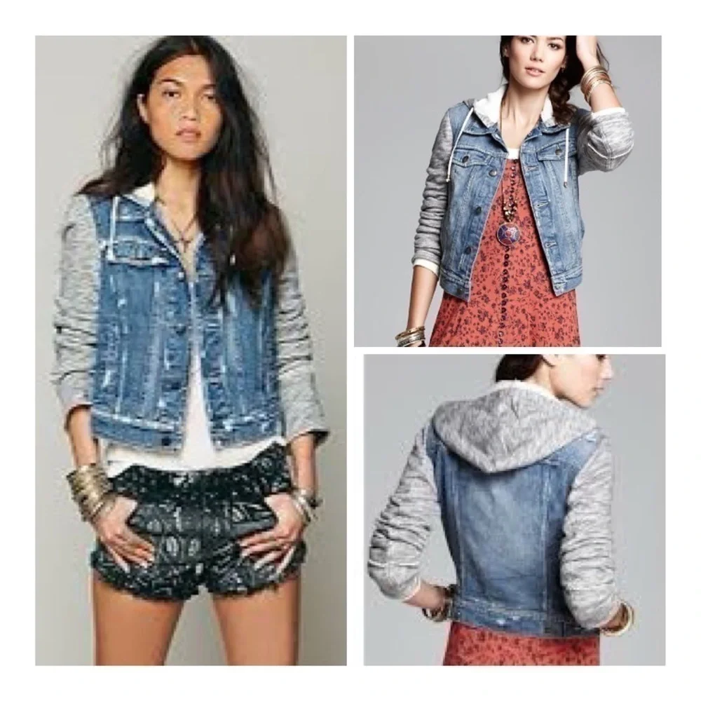 FREE People Denim/Knit Hoodie Jacket in Indie Wash